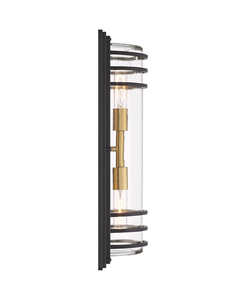 John Timberland Habitat High Modern Outdoor Wall Light Fixture Mount Porch House Set of 2 2-Light and Brass Finish