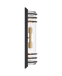 John Timberland Habitat High Modern Outdoor Wall Light Fixture Mount Porch House Set of 2 2-Light and Brass Finish