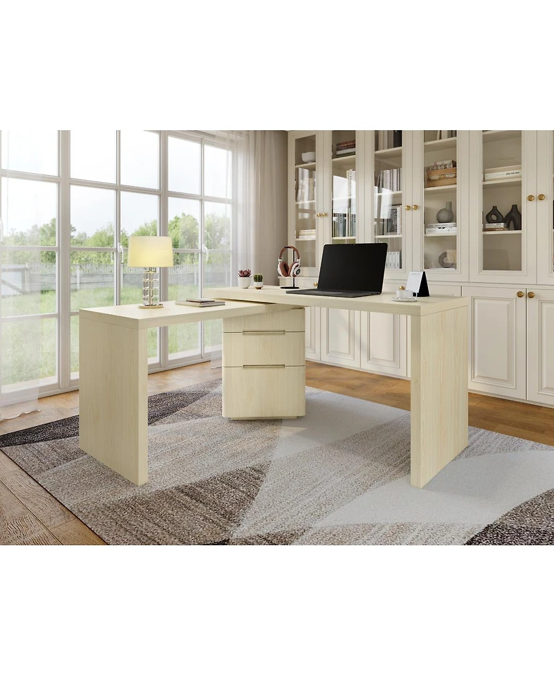 Streamdale Furniture 90" Modern L-Shape Wood Desk with 3 Drawers and Rotating Top