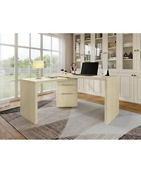 Streamdale Furniture 90" Modern L-Shape Wood Desk with 3 Drawers and Rotating Top