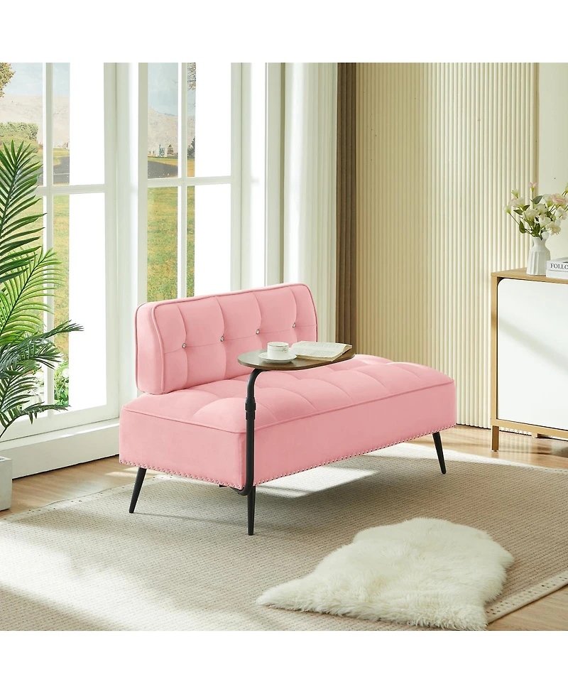 Streamdale Furniture Modern 54" Velvet Loveseat w/ Rotating Side Table