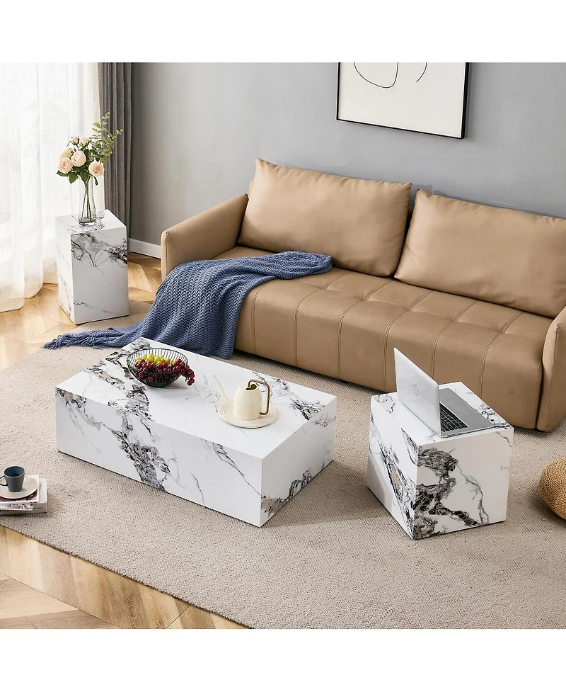 Streamdale Furniture Marble Pattern Mdf Coffee Table - Luxurious Living Room Accent