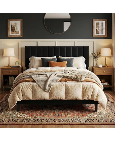 gaomon Bed Frame, Upholstered Platform with Adjustable Vertical Channel Tufted Headboard