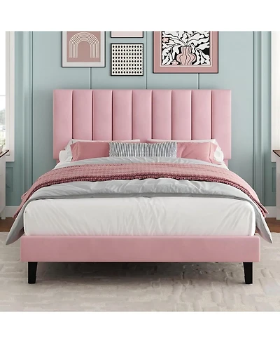 gaomon Bed Frame, Upholstered Platform with Adjustable Vertical Channel Tufted Headboard
