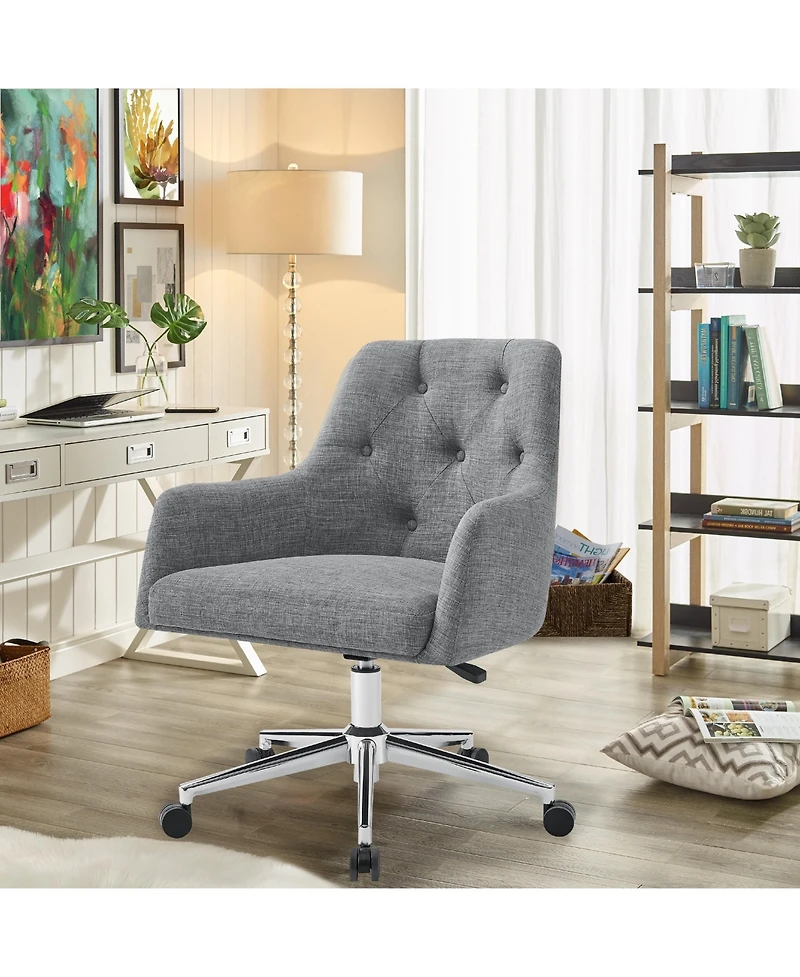 Boyel Living Button-Tufted Linen Office Chair with Swivel Base and Rolling Casters