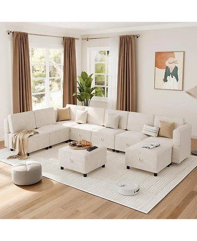 gaomon 9-Seat L-Shaped Sectional Sofa, Modular Design with Removable Storage Ottoman, Convertible Sleeper Couch for Living Room, Bedroom