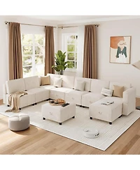 gaomon 9-Seat L-Shaped Sectional Sofa, Modular Design with Removable Storage Ottoman, Convertible Sleeper Couch for Living Room, Bedroom