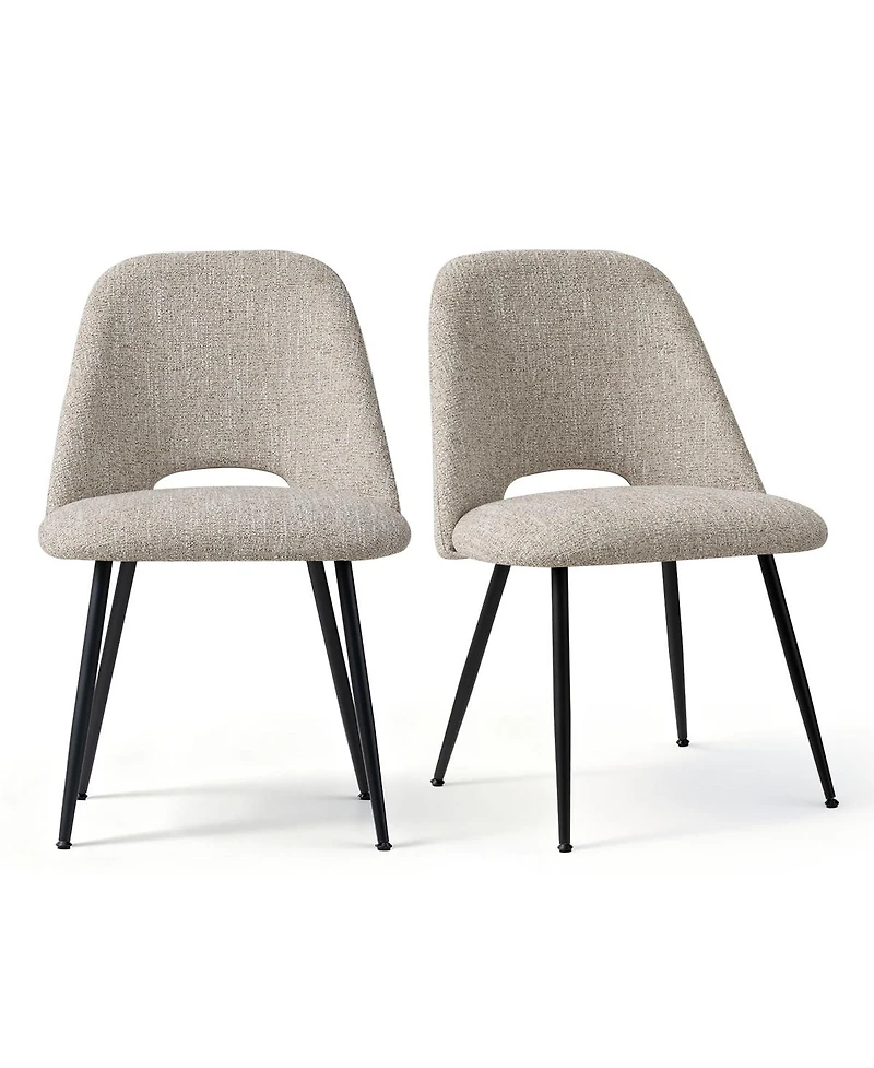 Maison Boucle Set of 2 Upholstered Dining Chairs, Modern Side Metal Legs