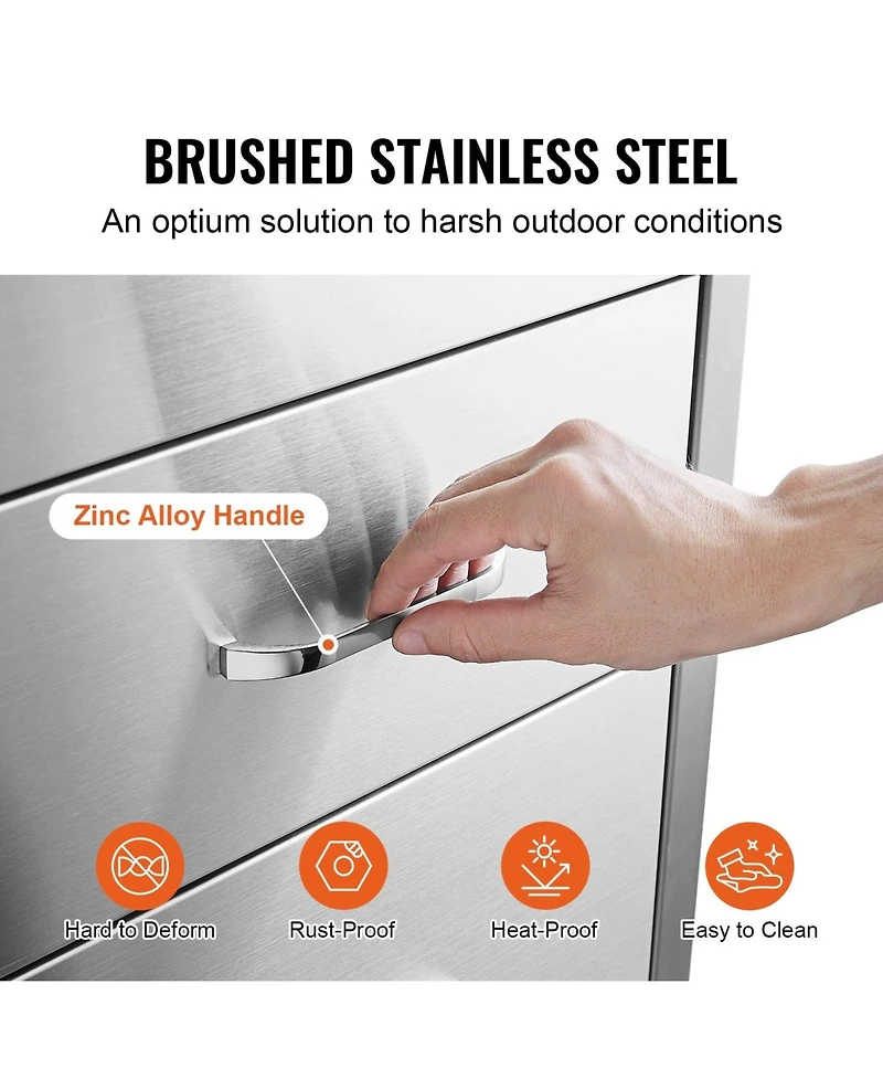 Sugift Triple Stainless Steel Outdoor Kitchen Drawers 16in W x 28.5in H x 20.5in D