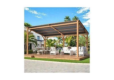 Aecojoy 16' x 10' Outdoor Wooden Gazebo, Patio Lean to Hardtop Pergolas and Gazebos