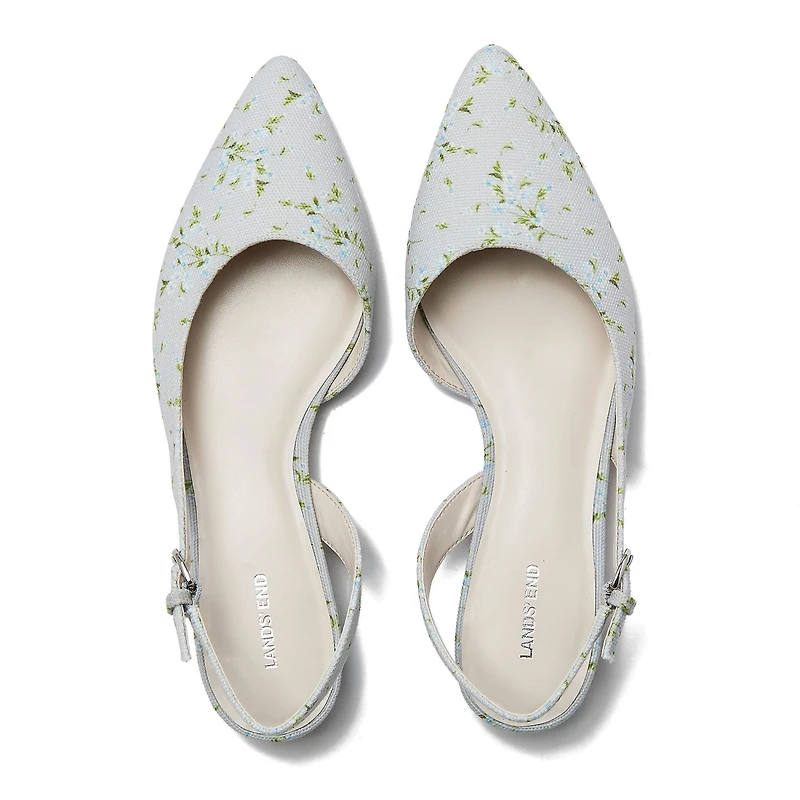 Lands' End Women's Floral Linen Slingback Low Heels