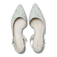 Lands' End Women's Floral Linen Slingback Low Heels