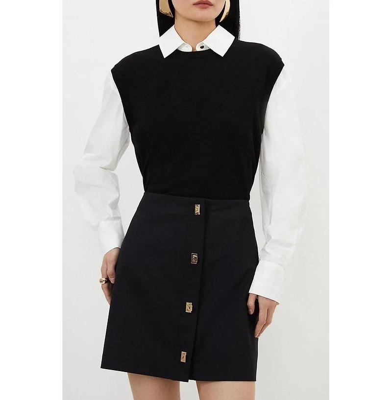 Karen Millen Women's Techno Cotton Gold Clasp Skirt