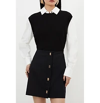 Karen Millen Women's Techno Cotton Gold Clasp Skirt