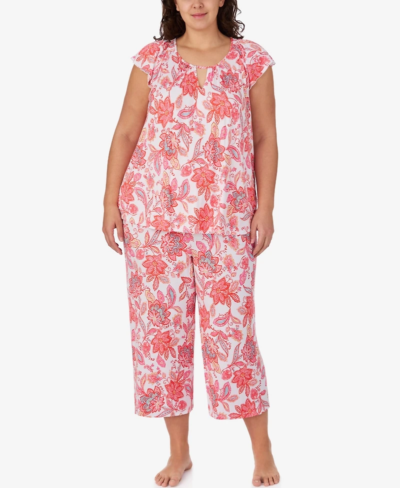 Ellen Tracy Plus Scoop Neck Top and Cropped Pajama Pants, 2-Piece Set