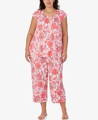Ellen Tracy Plus Scoop Neck Top and Cropped Pajama Pants, 2-Piece Set