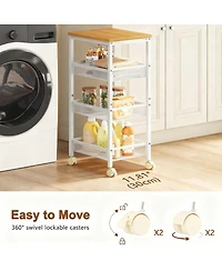 Yigii 4-Tier Metal Wire Shelves Kitchen Utility Cart with Wheels Narrow Mobile Shelving Unit