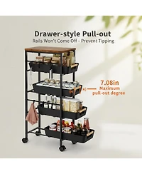 Yigii 5-Tier Slim Rolling Storage Cart Wooden Top Pull-Out Baskets Narrow Space Organizer for Kitchen Bathroom Laundry