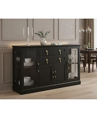 Yigii Small Buffet Cabinet Glass Doors Coffee Bar Storage Modern Sideboard Adjustable Shelf Drawer Kitchen Dining Room