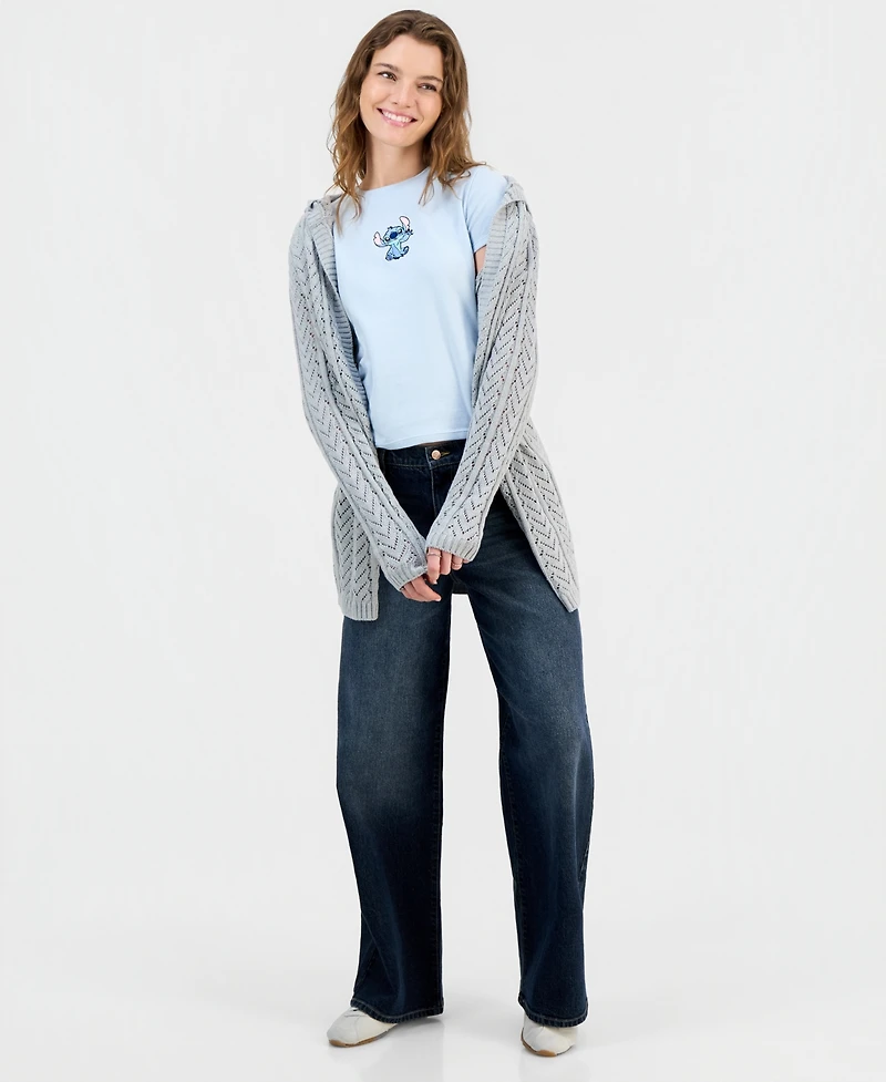 Stitch Juniors' Embroidered Crewneck Baby Tee