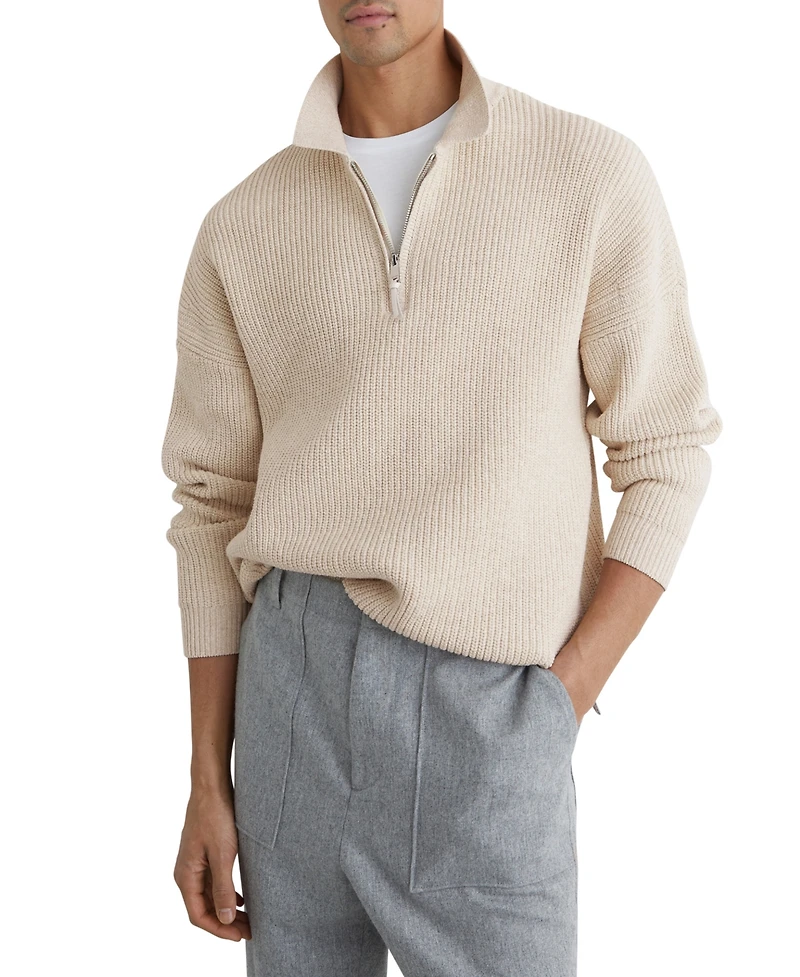 Reiss Men's Cotton-Blend Rib Half-Zip Polo Jumper