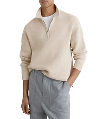 Reiss Men's Cotton-Blend Rib Half-Zip Polo Jumper