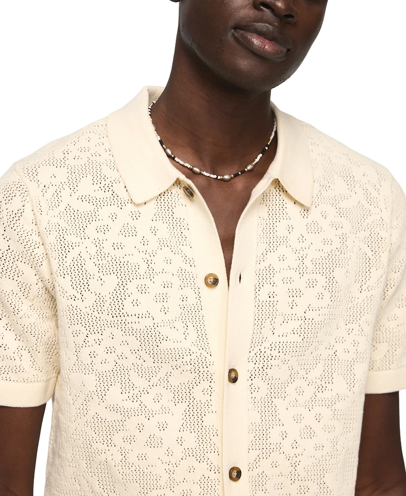 Lucky Brand Men's Intarsia Lace Short-Sleeve Sweater