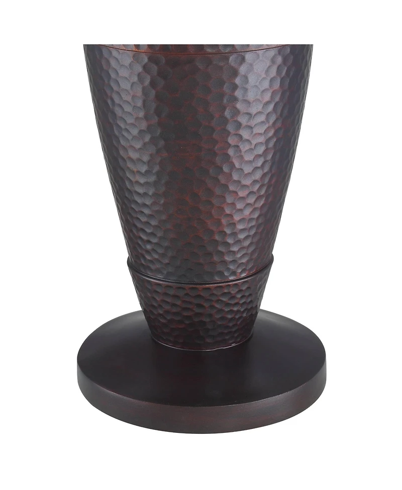 Regency Hill Fallon Rustic Industrial Floor Lamps with Tray Table 66" Tall Set of 2 Bronze Hammered Usb and Outlet Oatmeal Shade