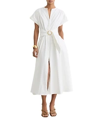 Reiss Women's Sally Cotton Short-Sleeve Belted Midi Dress with Stretch