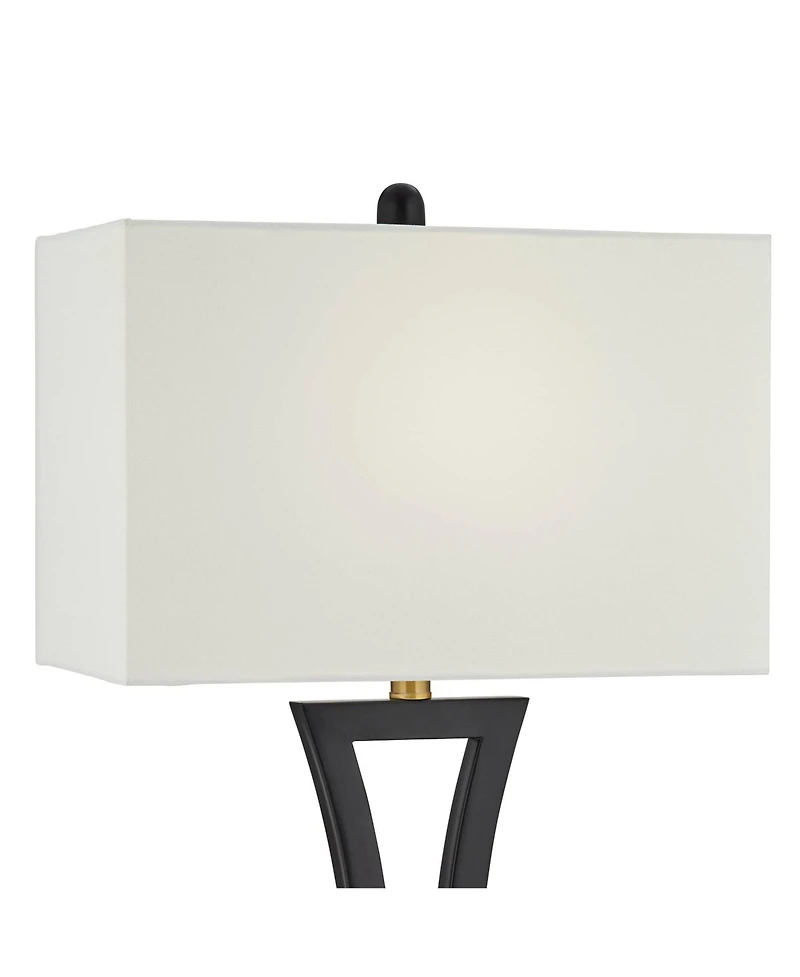 360 Lighting Roxie Modern Table Lamps Set of 2 with Marble Risers 31" Tall Metal Usb Port Rectangular Fabric Shade for Bedroom Living Room House