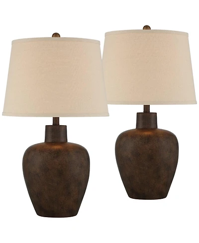 Regency Hill Glenn 27" Tall Urn Farmhouse Rustic Table Lamps Set of 2 WiFi Smart Socket Dark Terra Cotta Finish Living Room