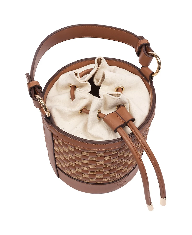 Tommy Bahama Raffia and Woven Drawstring Bucket Bag - Convertible Top Handle and Crossbody