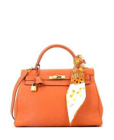 Pre-Owned HERMES Kelly 32 Handbag Orange Togo with Gold Hardware