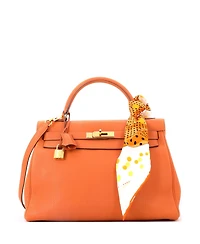 Pre-Owned HERMES Kelly 32 Handbag Orange Togo with Gold Hardware