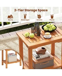 Gymax Outdoor Acacia Wood Side Table 2-Tier Patio End Table w/ Slatted Tabletop