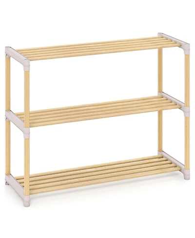 Sugift 3/4-Tier Solid Wood Shoe Rack with Slatted Open Shelves-3-Tier