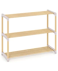 Sugift 3/4-Tier Solid Wood Shoe Rack with Slatted Open Shelves-3-Tier