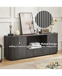 Rainsken 64" Fluted Tv Stand, Mid Century Modern Entertainment Center with 2 Doors, 1 Drawer and Open Shelf, Media Console Table for Living Room