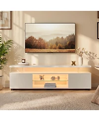 Rainsken Led Tv Stand for 60 Inch Tv, Media Console Table with Large Side Cabinet and Open Shelf, Entertainment Center for Living Room