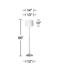 360 Lighting Abba Modern Floor Lamp Standing 66" Tall Brushed Nickel Metal Hardback Drum Shade for Living Room Bedroom Office House Home