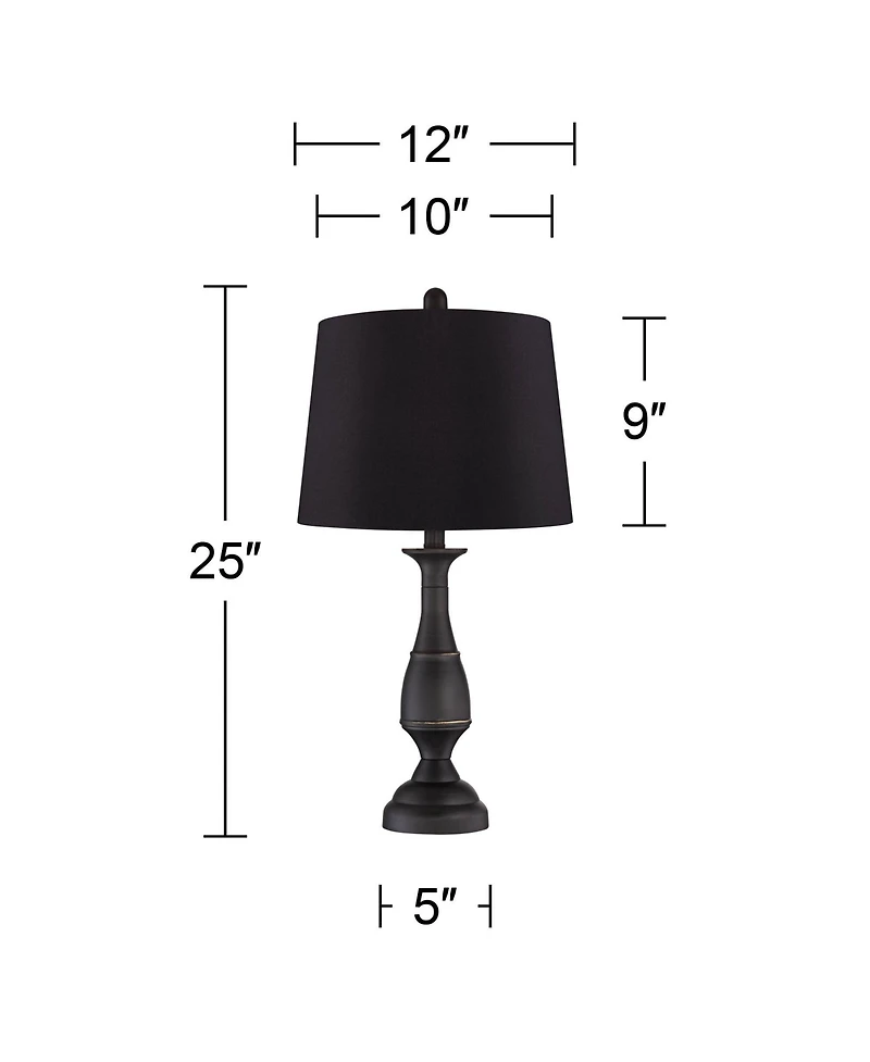 Regency Hill Ben Rustic Farmhouse Table Lamps 25" High Set of 2 Dark Bronze Faux Silk Drum Shade for Bedroom Living Room Bedside Office