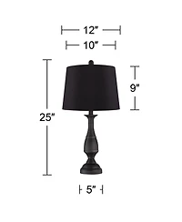 Regency Hill Ben Rustic Farmhouse Table Lamps 25" High Set of 2 Dark Bronze Faux Silk Drum Shade for Bedroom Living Room Bedside Office