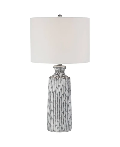 360 Lighting Modern Coastal Modern Table Lamp 26 1/4" High with Usb Dimmer Whitewash Ceramic Drum Shade for Bedroom Living Room House Desk