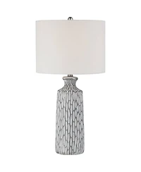 360 Lighting Modern Coastal Modern Table Lamp 26 1/4" High with Usb Dimmer Whitewash Ceramic Drum Shade for Bedroom Living Room House Desk