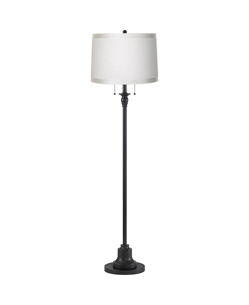 360 Lighting Dyna Traditional 58" Tall 2-Light Standing Floor Lamp Skinny Pole Pull Chain Finish Drum Grosgrain Shade