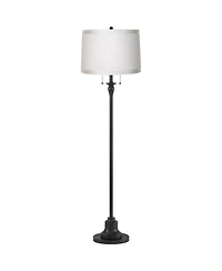 360 Lighting Dyna Traditional 58" Tall 2-Light Standing Floor Lamp Skinny Pole Pull Chain Finish Drum Grosgrain Shade