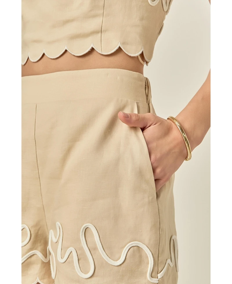 English Factory Women's Wavy Embroidered Shorts