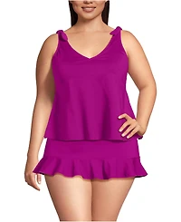 Lands' End Plus Tie Shoulder Flutter Tankini Top