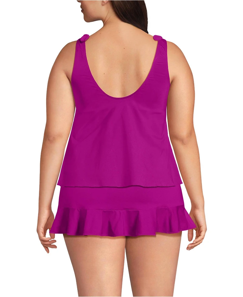 Lands' End Plus Tie Shoulder Flutter Tankini Top