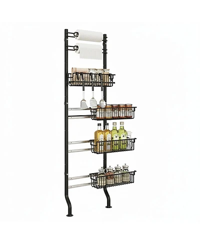 Yigii 6-tier Slim Corner Shelf Spice Rack with Pull-Out Baskets Narrow Storage Organizer for Kitchen Bathroom